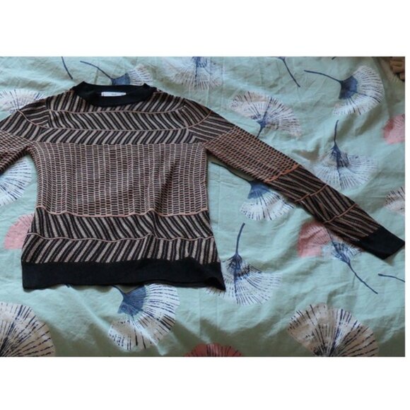 geometric pattern sweater, brown, black, metallic. MNG size 4 small - Picture 2 of 8